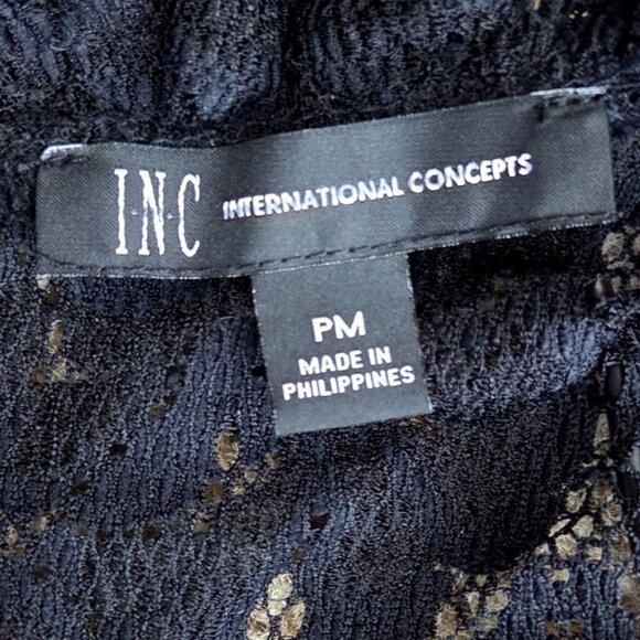 Black Lace Long Sleeve Top By INC Elegant Floral Pattern Keyhole Back Petite Med - Picture 6 of 7